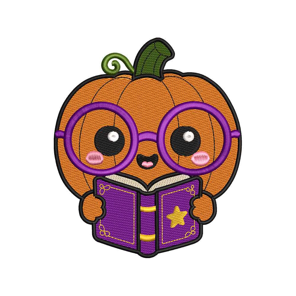 Cute Pumpkin Reader Halloween Embroidery Design | Kawaii Spooky Book Pattern - SG04072601