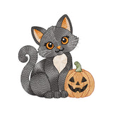 Cute Halloween Black Cat Pumpkin Ripple Machine Embroidery Design File - SG04092601