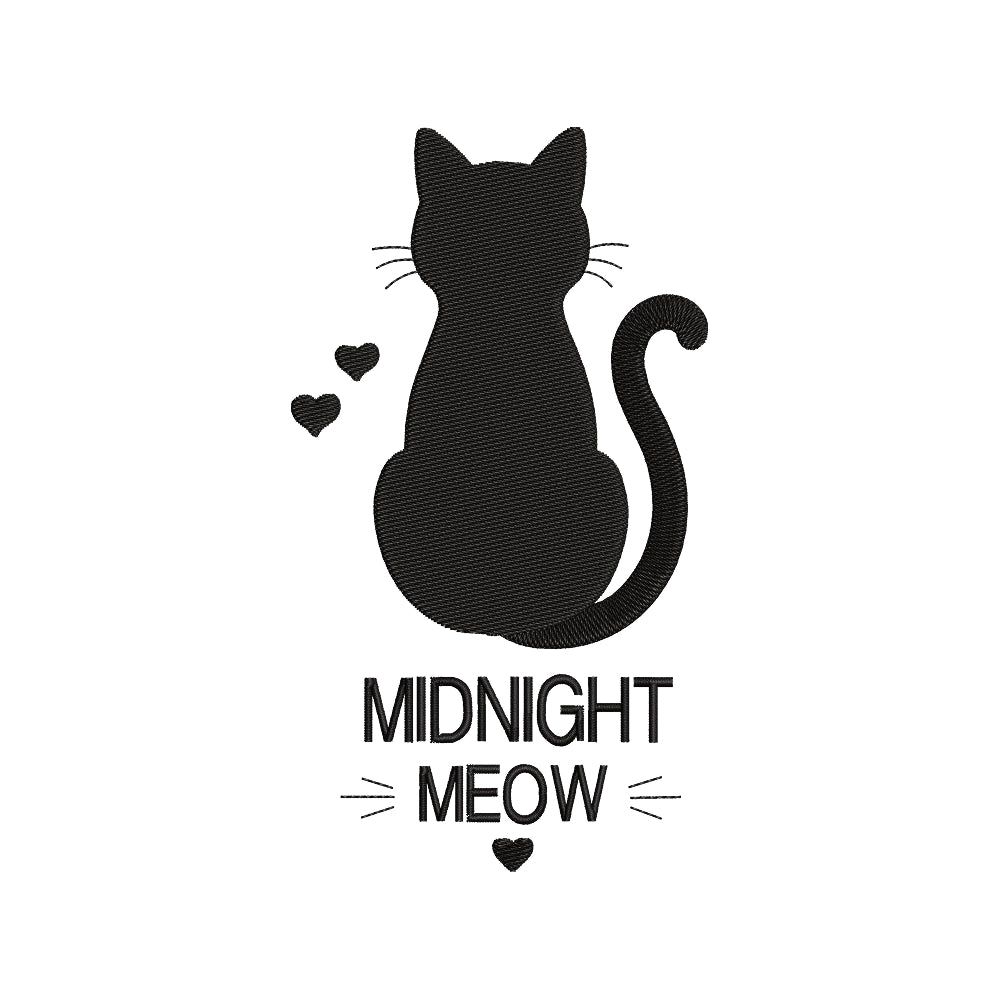Midnight Meow Black Cat Embroidery Design - Cute Silhouette Motif SG31072616