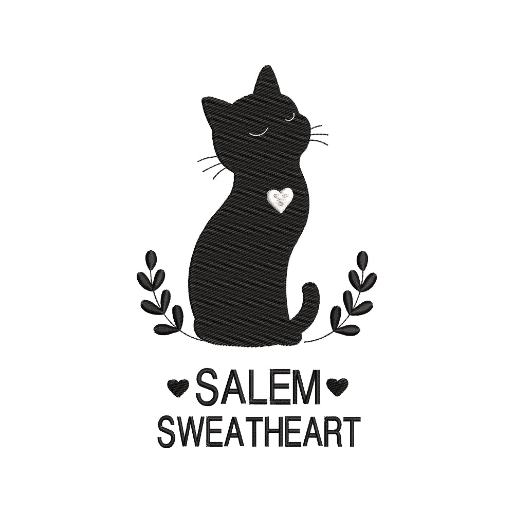 Salem Sweatheart Black Cat Embroidery Design - Witchy Cute Motif SG31072617