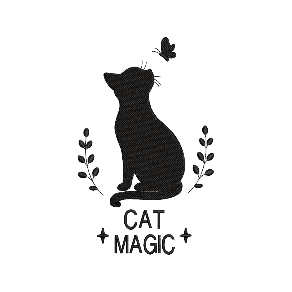 Cat And Butterfly Embroidery Design - Cat Magic Silhouette Motif SG31072618