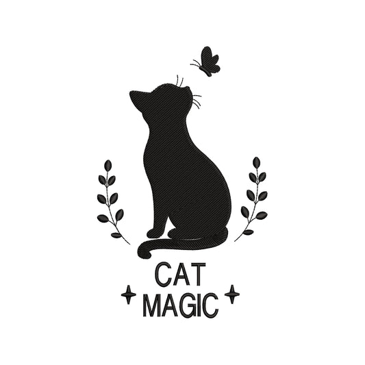 Cat And Butterfly Embroidery Design - Cat Magic Silhouette Motif SG31072618