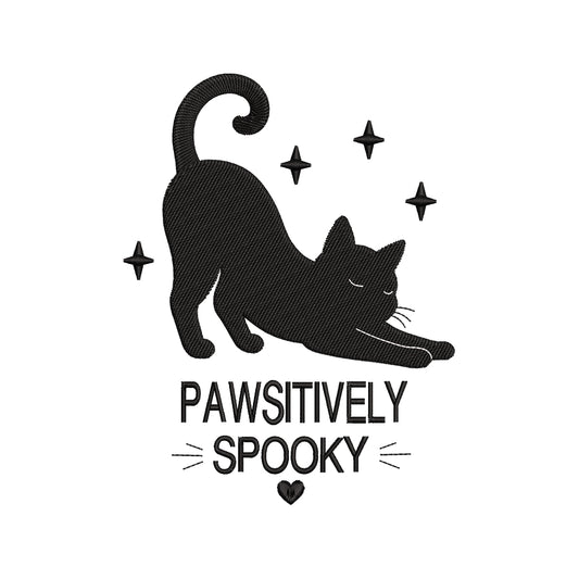 Pawsitively Spooky Cat Embroidery Design - Stretching Halloween Silhouette SG31072619