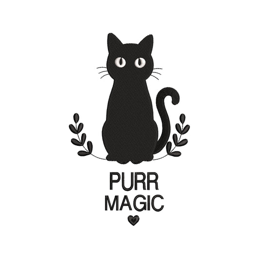 Purr Magic Black Cat Embroidery Design - Big Eyes Witchy Silhouette SG31072620