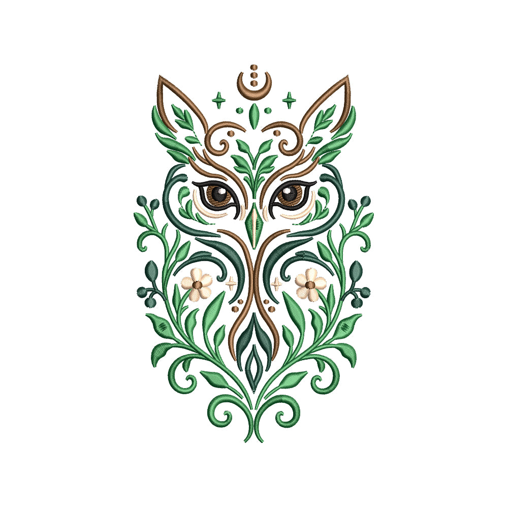 Celestial Floral Owl Embroidery Design - Mystical Boho Night Bird Motif SG31072623