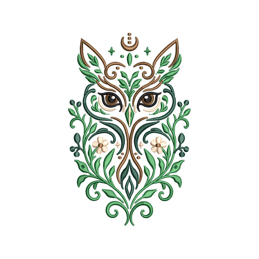 Celestial Floral Owl Embroidery Design - Mystical Boho Night Bird Motif SG31072623