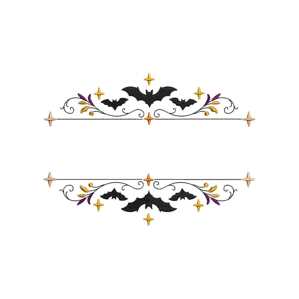 Halloween Bats Split Monogram Frame Machine Embroidery Design File - SG05092602