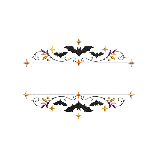 Halloween Bats Split Monogram Frame Machine Embroidery Design File - SG05092602