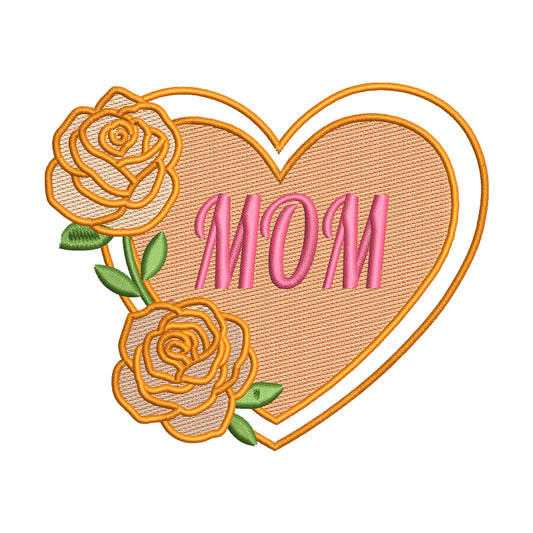 'MOM' with Roses Heart Embroidery Design - SG060503