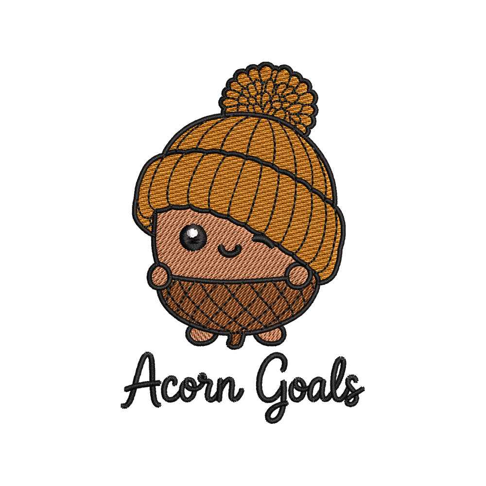Acorn Goals Autumn Embroidery Design | Cute Kawaii Fall Acorn Machine Embroidery Pattern - SG06072601
