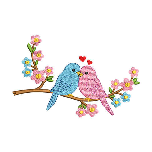 Lovebirds on a Flowering Branch Embroidery Design - SG080402