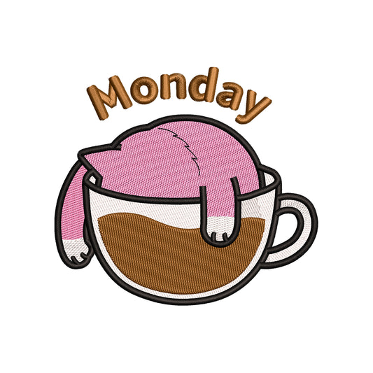 Monday Cat Coffee Animal Funny Quote Embroidery Design – SG08042601