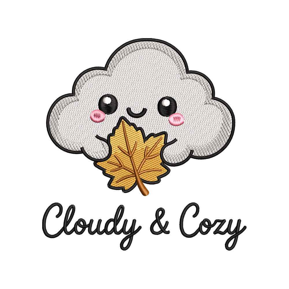Autumn Cloudy & Cozy Embroidery Design | Cute Cloud with Fall Leaf Machine Embroidery Pattern - SG08072616