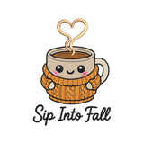 Fall Sip Into Fall Embroidery Design | Cute Coffee Mug in Sweater Autumn Machine Embroidery Pattern - SG08072617