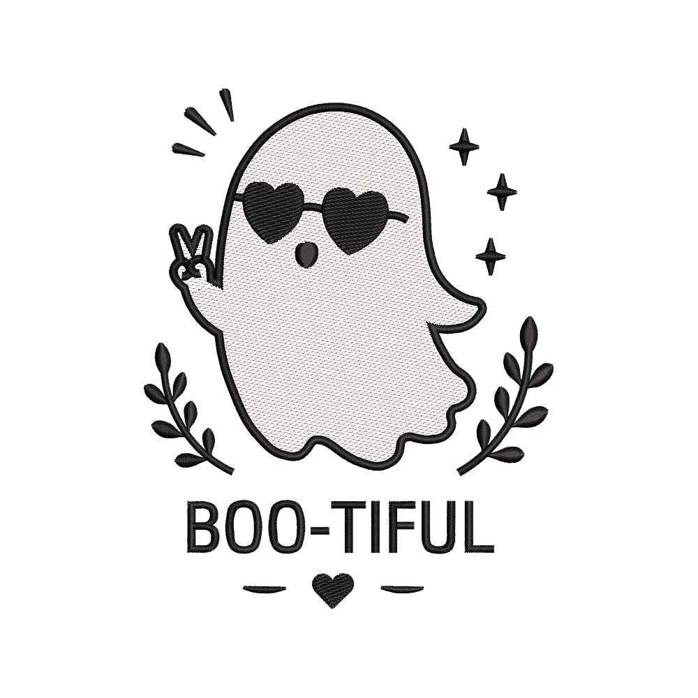 Boo-tiful Ghost Embroidery Design - Cute Halloween Heart Glasses Motif SG31072630