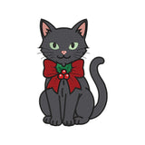 Festive Christmas Black Cat Holiday Bow Machine Embroidery Design File - SG08092601
