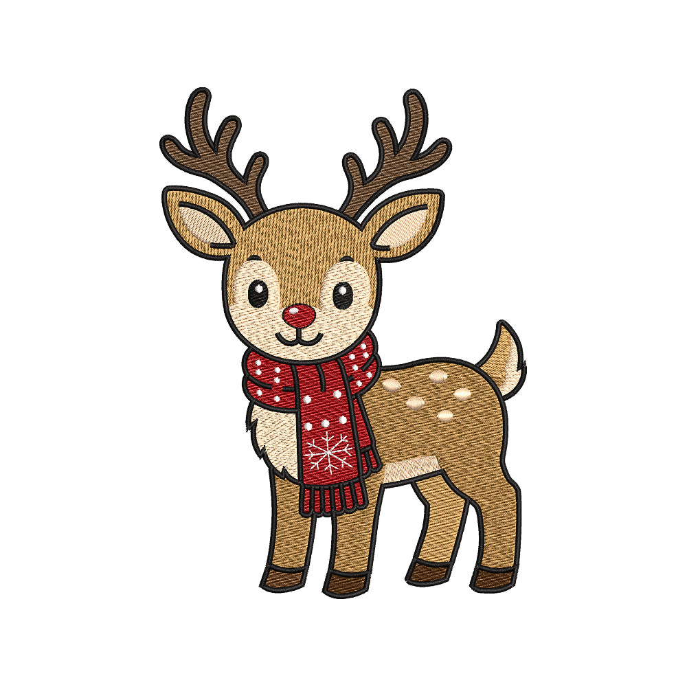 Cute Christmas Reindeer In Winter Scarf Machine Embroidery Design File - SG08092604