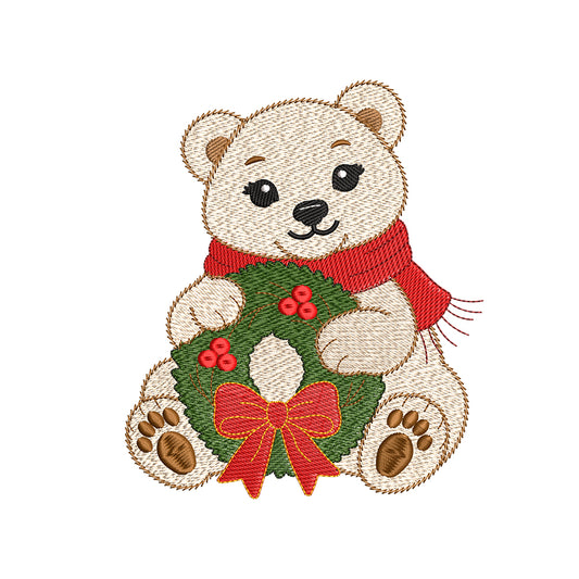 Light Sketch Christmas White Bear Embroidery Designs - SG08102602