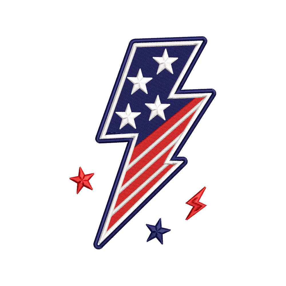 Patriotic Lightning Bolt Embroidery Design 4th of July Independence Day - SG09052610