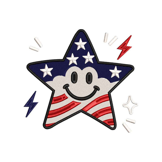 Patriotic Smiley Star Embroidery Design 4th of July Independence Day - SG09052617