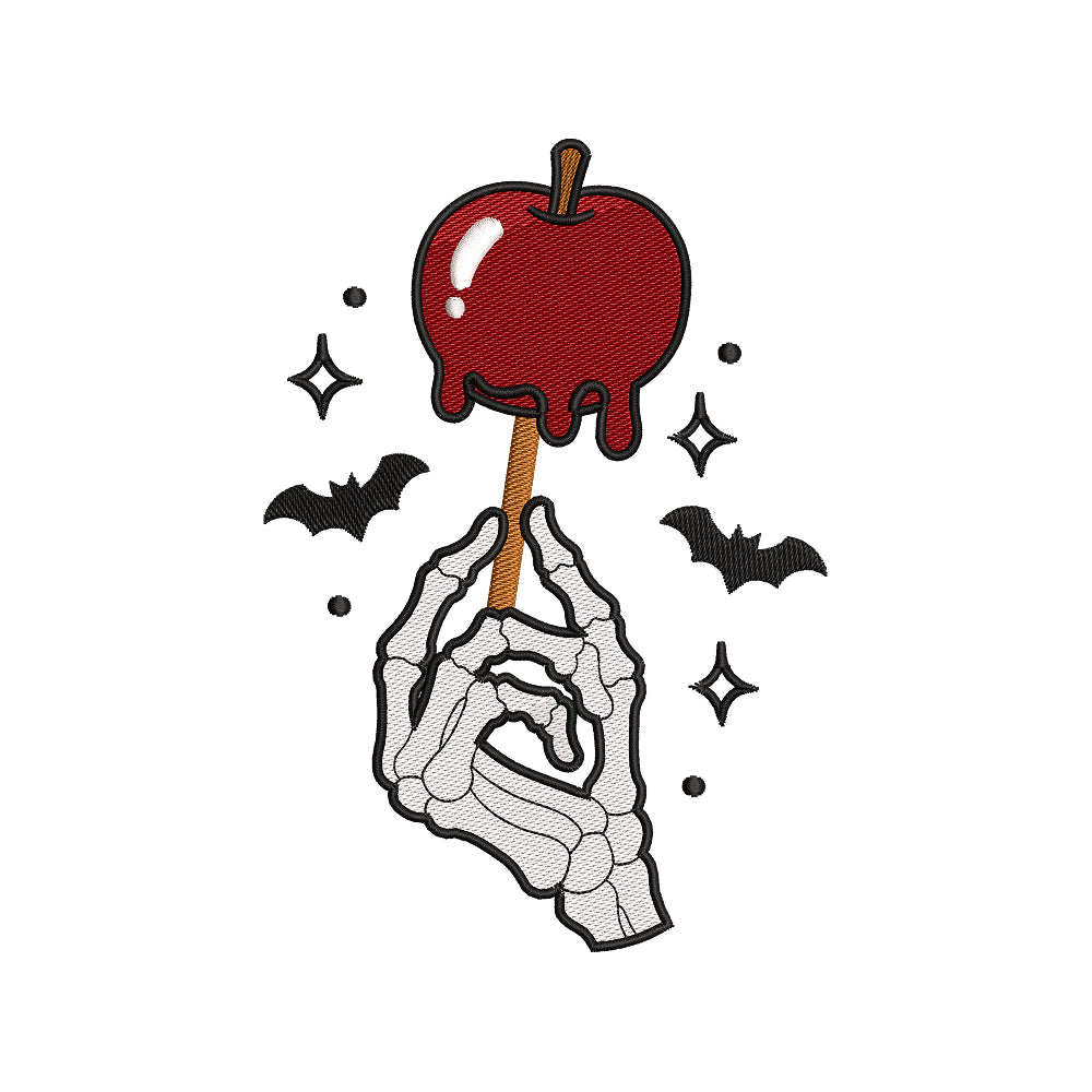 Halloween Skeleton Candy Apple Embroidery Design Spooky Skeleton Hand Bat Gothic - SG09062602