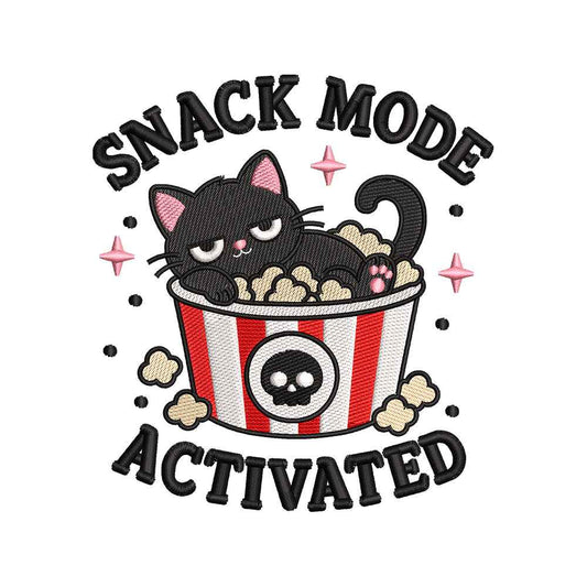 Snack Mode Activated Cat Embroidery Design Black Cat Popcorn Movie Night Cute Halloween - SG09062603