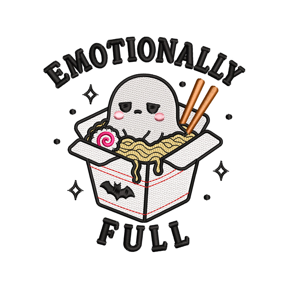 Emotionally Full Ghost Embroidery Design Halloween Ghost Noodle Box Cute Foodie - SG09062604