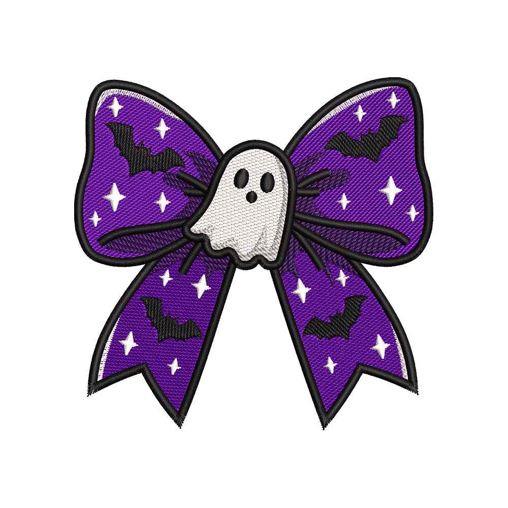 Spooky Purple Bow Embroidery Design - Halloween Coquette Ghost Motif SG31072635