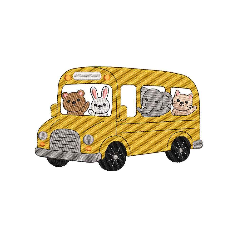 Cute School Bus Animals Back To School Embroidery Design - SG10042602