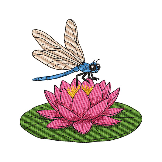 Dragonfly and Water Lily Embroidery Design - SG100501