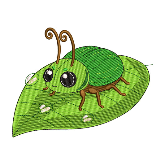 Kawaii Beetle on a Leaf Embroidery Design - SG100502
