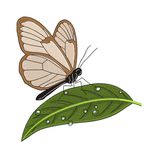 Glasswing Butterfly on a Leaf Embroidery Design - SG110401