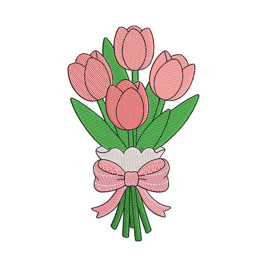 Pink Tulip Bouquet Embroidery Design - SG110502