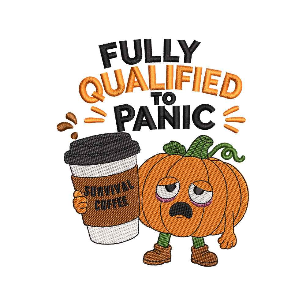 Fully Qualified Halloween Embroidery Design Funny Pumpkin Coffee Quote Cute Seasonal Humor - SG11062607