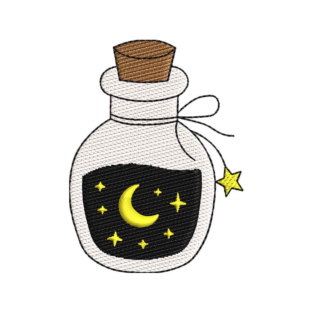 Mini Halloween Moon Potion Embroidery Design | Cute Magic Bottle Machine Embroidery Pattern - SG11072601
