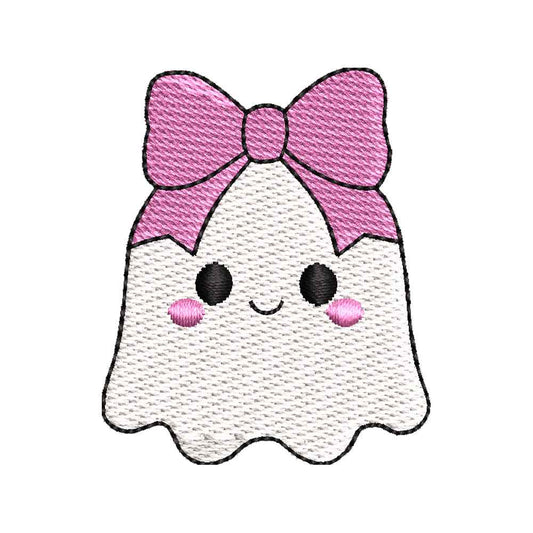 Mini Halloween Cute Ghost Girl Embroidery Design | Kawaii Ghost with Pink Bow Machine Embroidery Pattern - SG11072603