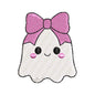 Mini Halloween Cute Ghost Girl Embroidery Design | Kawaii Ghost with Pink Bow Machine Embroidery Pattern - SG11072603
