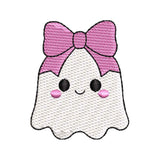 Mini Halloween Cute Ghost Girl Embroidery Design | Kawaii Ghost with Pink Bow Machine Embroidery Pattern - SG11072603