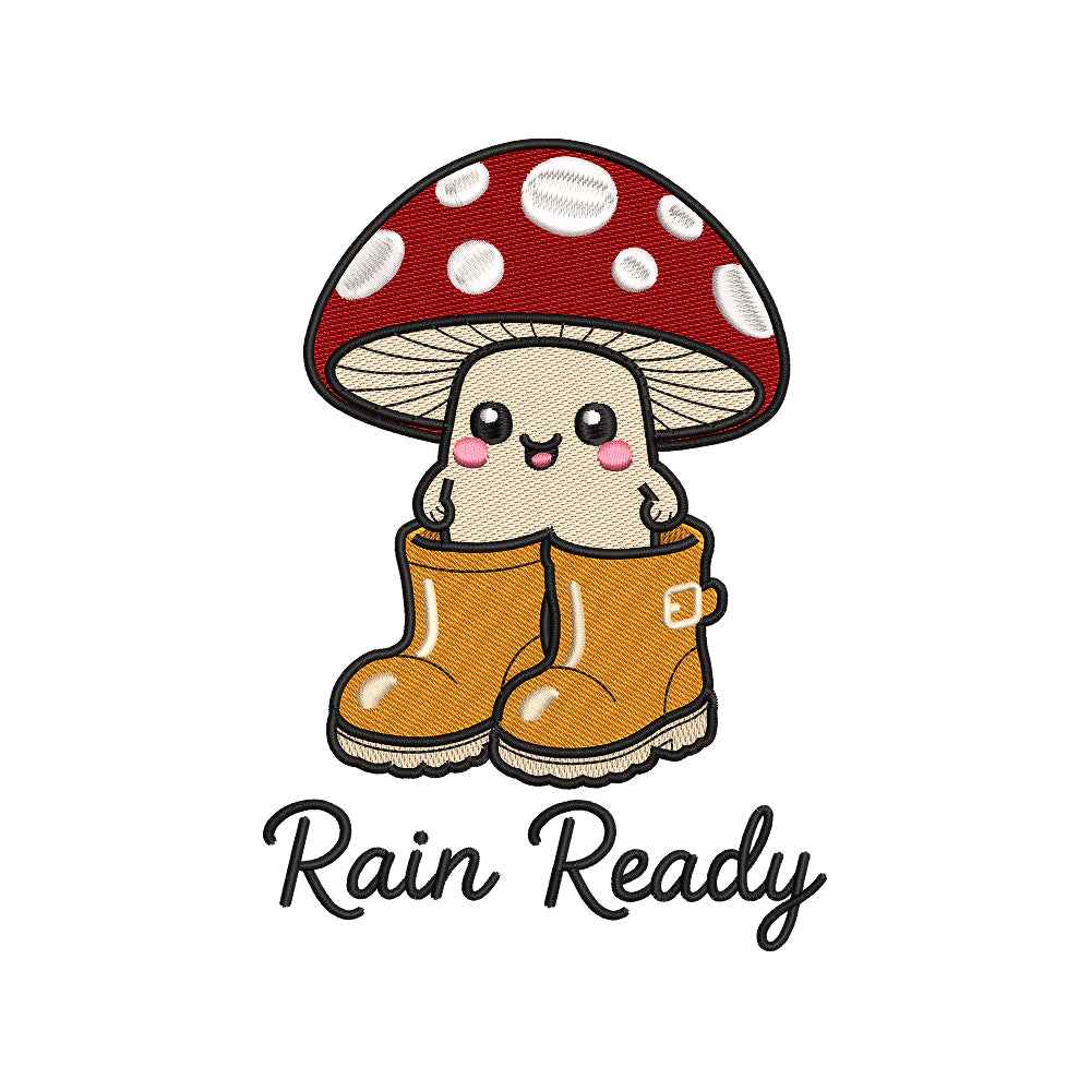 Autumn Rain Ready Embroidery Design | Cute Mushroom in Rain Boots Fall Machine Embroidery Pattern - SG11072611