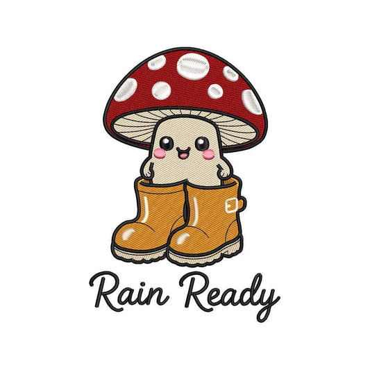 Autumn Rain Ready Embroidery Design | Cute Mushroom in Rain Boots Fall Machine Embroidery Pattern - SG11072611