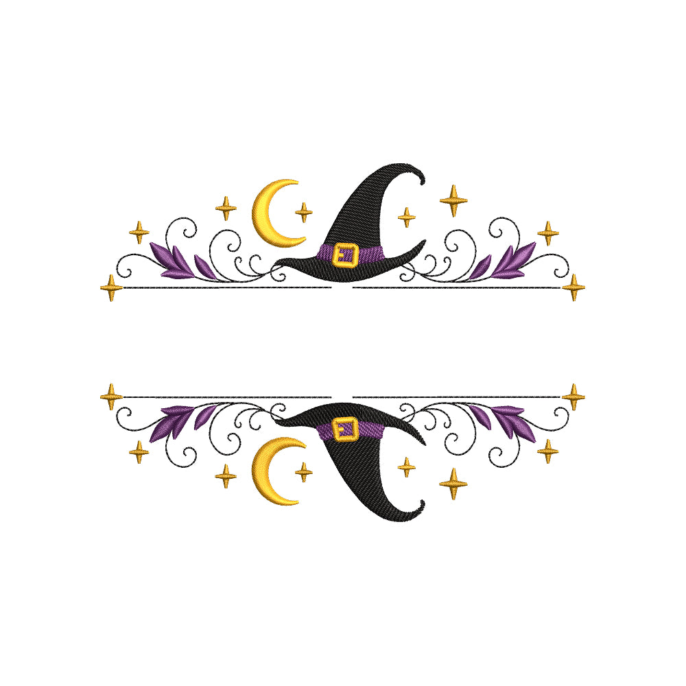 Halloween Witch Hat Split Monogram Frame Machine Embroidery Design File - SG11092601