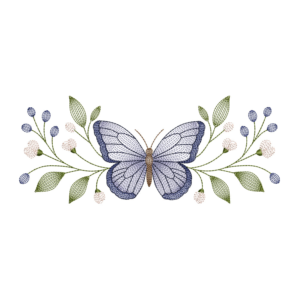 Ripple Butterfly with Wildflowers Embroidery Design