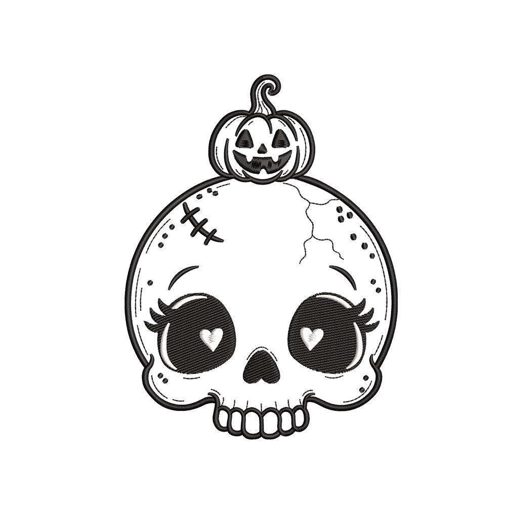 Halloween Skull with Pumpkin Embroidery Designs - SG11092607