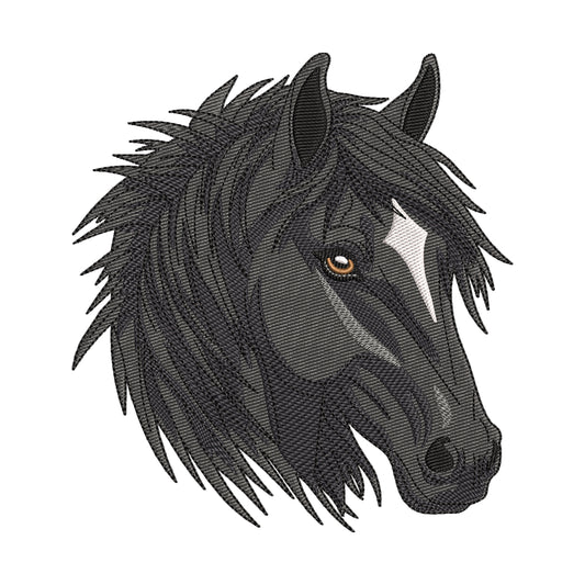 Majestic Black Horse Portrait Embroidery Design - SG120404