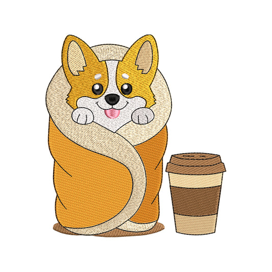 Cozy Corgi Coffee Kawaii Dog Baby Animal Embroidery Design – SG12042604
