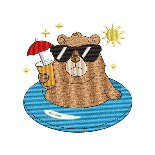 Summer Bear Pool Vacation Embroidery Design – SG12042608