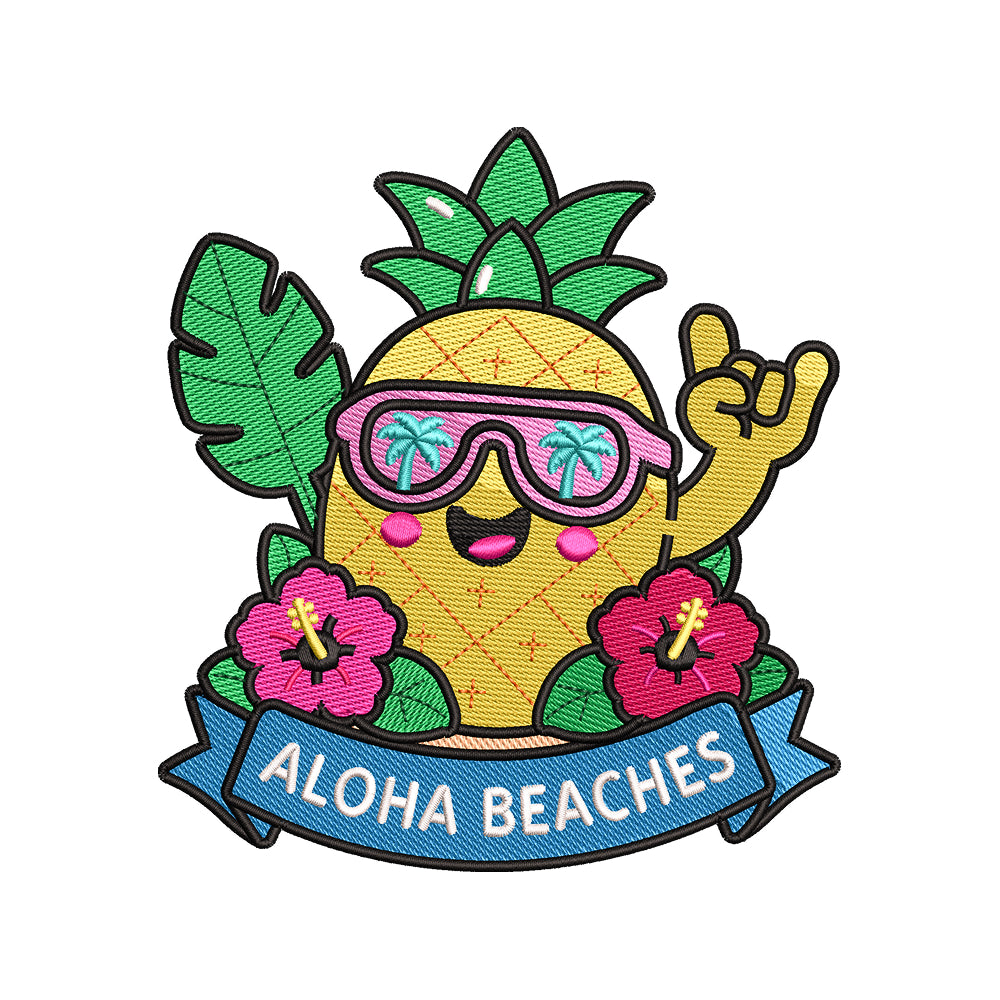 Aloha Beaches Summer Tropical Pineapple Embroidery Design – SG12042614