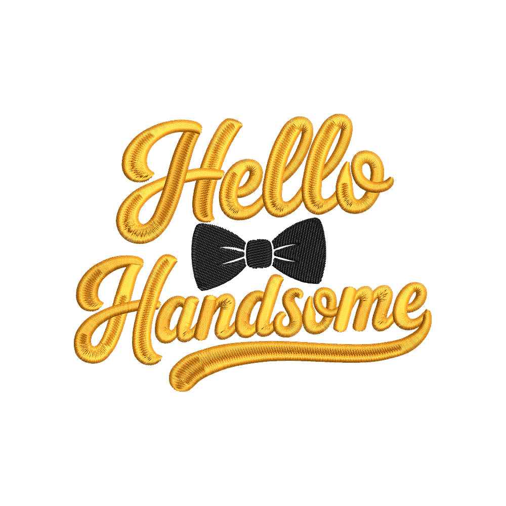 Hello Handsome Baby Quote Embroidery Design Cute Boy Saying Bow Tie Typography - SG12062601