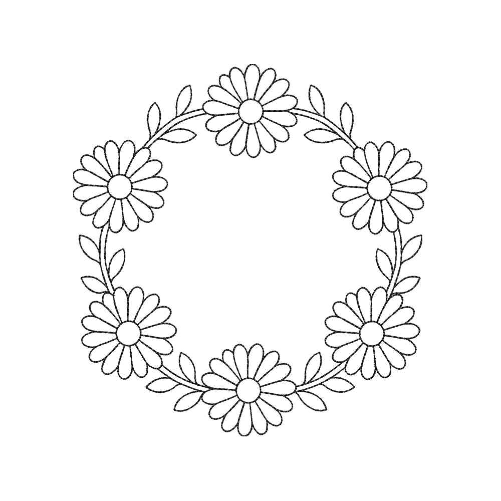 Floral Daisy Frame Embroidery Design Flower Wreath Monogram Border Machine - SG12062607
