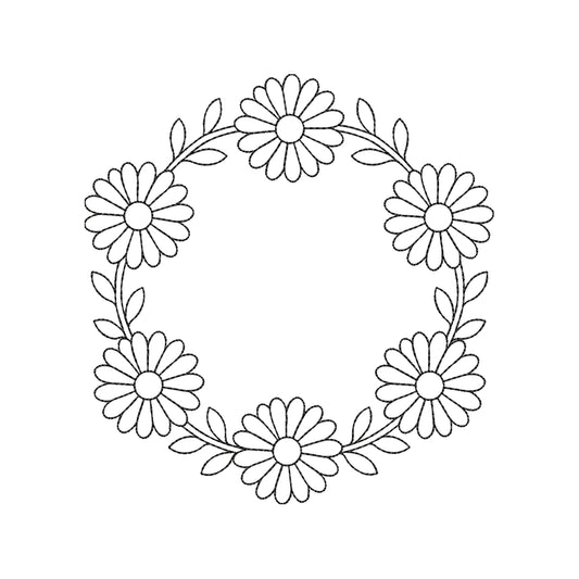 Floral Daisy Frame Embroidery Design Flower Wreath Monogram Border Machine - SG12062607